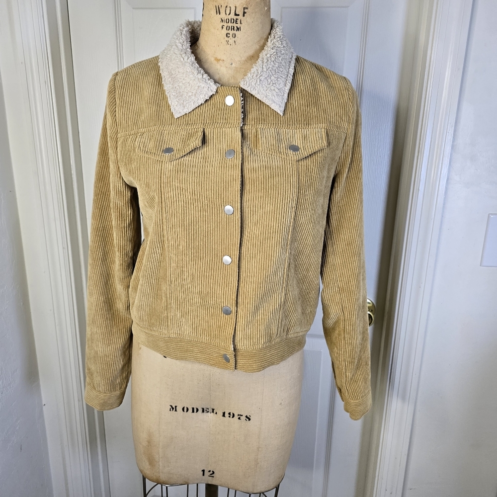 Favlux Tan Corduroy Jacket Sherpa‎ Lining Boho Womens M